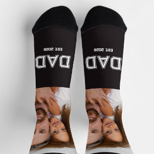 Dad Established Script Black Photo Socks