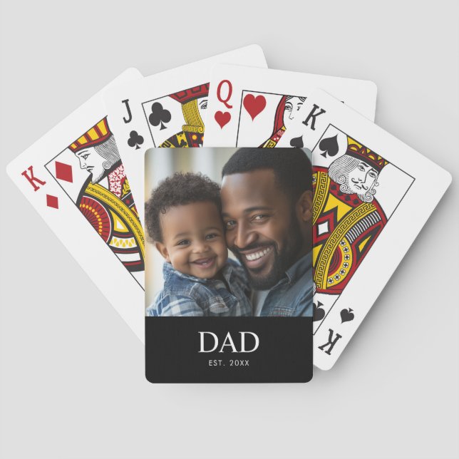 Dad Established Simple Black Photo  Playing Cards (Back)
