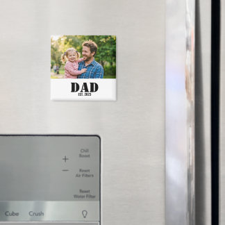 Dad Established Simple Black Text Photo White Magnet