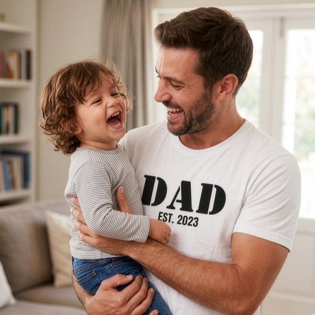 Dad Established Simple Black Typography White T-Shirt (Dad Established Simple Minimal Bold Black Typography White T-Shirt)