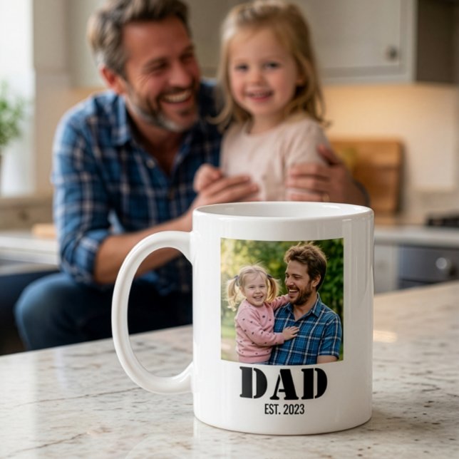 Dad Established Simple Bold Black Font Coffee Mug (Dad Established Simple Bold Black Text + Personalized Photo on Coffee Mug)
