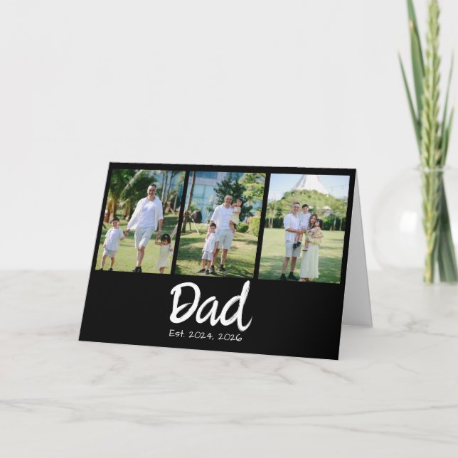 Dad Established white script 3 Photo Thank You Card (Front)