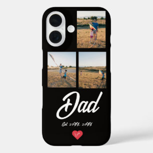 Dad Established White Script Red Heart 3 Photo iPhone 16 Case