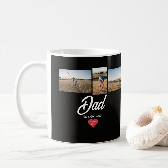 Dad Established White Script Red Heart 3 Photo  Coffee Mug (With Donut)