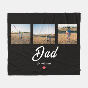 Dad Established White Script Red Heart 3 Photo  Fleece Blanket