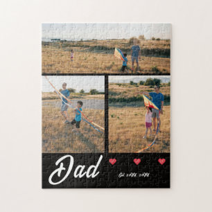 Dad Established White Script Red Heart 3 Photo  Jigsaw Puzzle