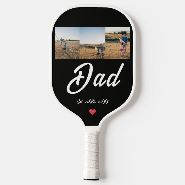 Dad Established White Script Red Heart 3 Photo  Pickleball Paddle (Back)