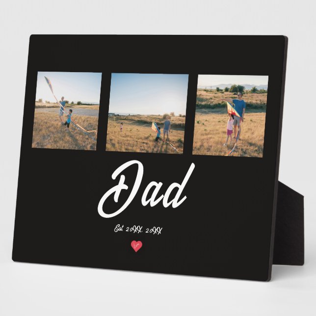 Dad Established White Script Red Heart 3 Photo  Plaque (Side)