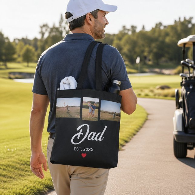 Dad Established White Script Red Heart 3 Photo  Tote Bag (Creator Uploaded)