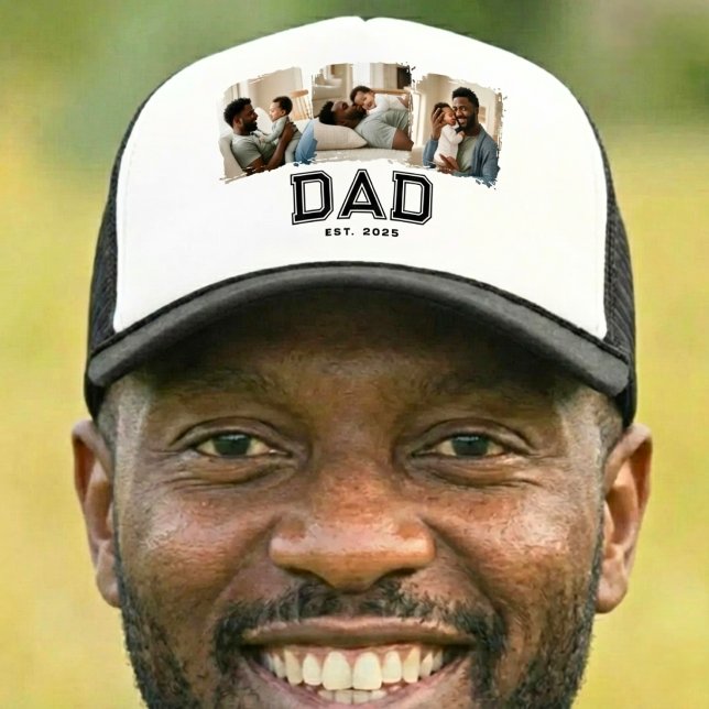 Dad Established Year 3 Photo Bold Black White Hat (Creator Uploaded)