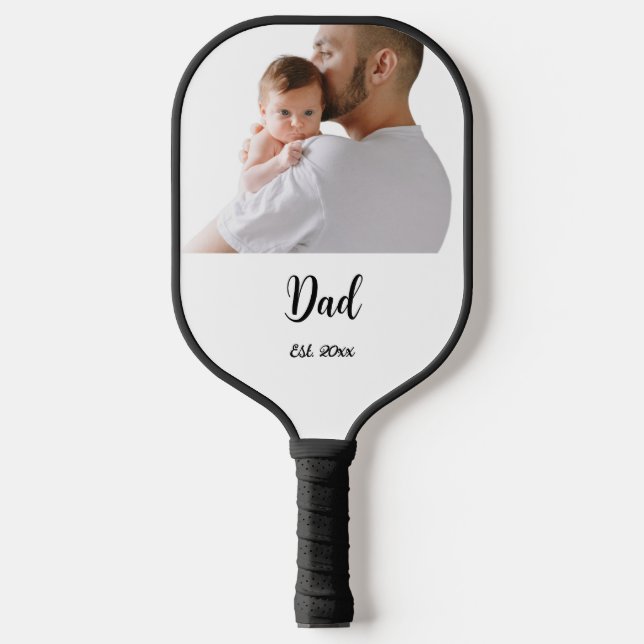 Dad Established Year Black Modern Script  Pickleball Paddle (Front)