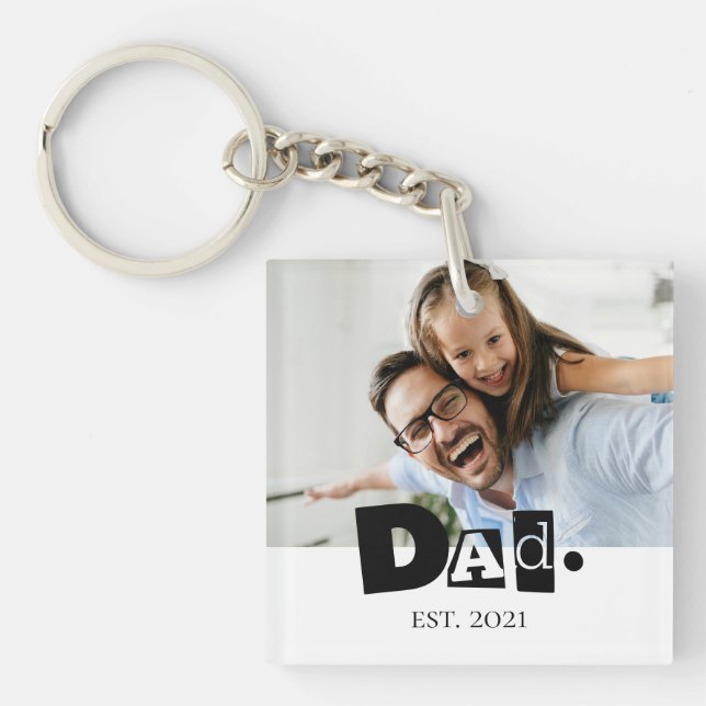 Dad Established Year Custom Photo Christmas Daddy Key Ring (Front)