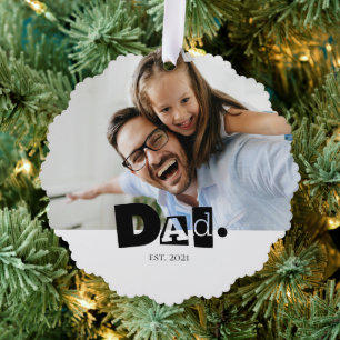 Dad Established Year Custom Photo Christmas Daddy Tree Decoration Card
