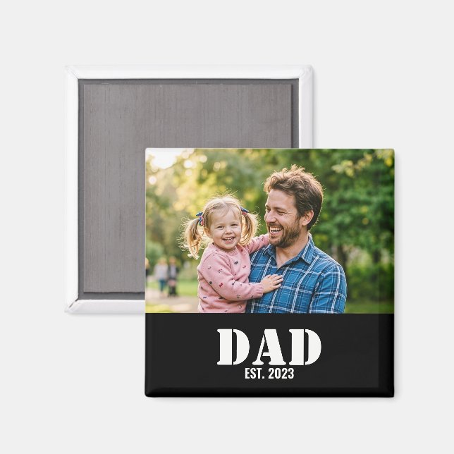 Dad Established Year Photo Memory Keepsake Magnet (Front/Back)