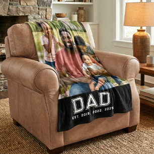 Dad Established Years Black Bold Photo Fleece Blanket
