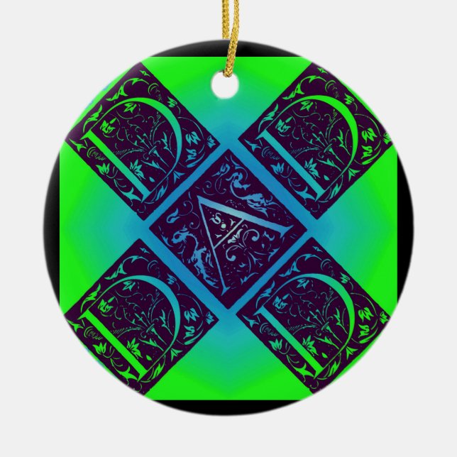 Dad Fancy Text Blue and Green Ornament (Front)