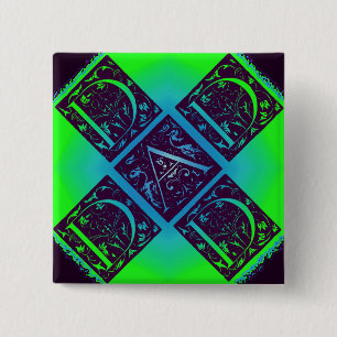 Dad Fancy Text Green Blue Background 15 Cm Square Badge
