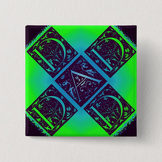 Dad Fancy Text Green Blue Background 15 Cm Square Badge (Front)