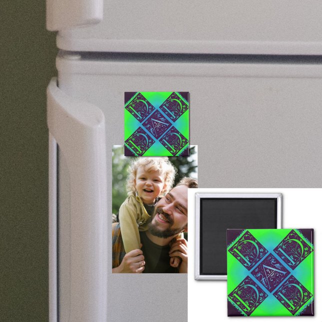 Dad Fancy Text Green Blue Background Magnet (Creator Uploaded)