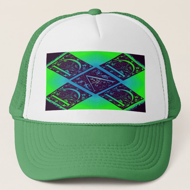 Dad Fancy Text Green Blue Background Trucker Hat (Front)