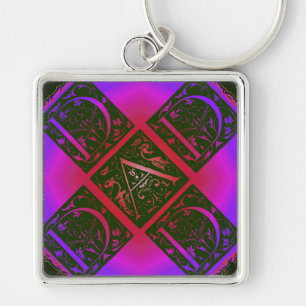 Dad Fancy Text Purple and Blue Key Ring