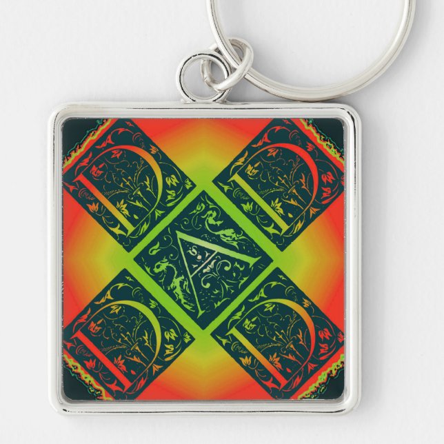 Dad Fancy Typography Pattern Black & Orange Key Ring (Front)