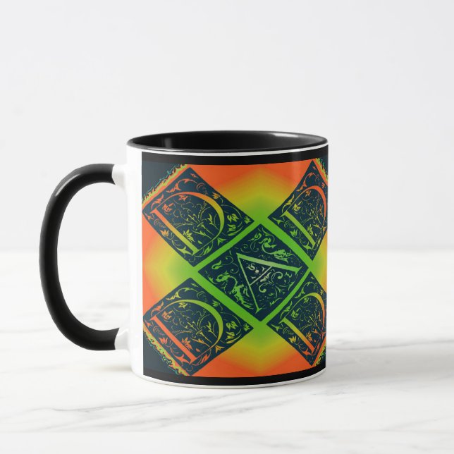 Dad Fancy Typography Pattern Black & Orange Mug (Left)
