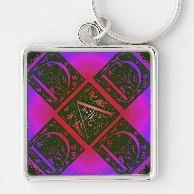 Dad Fancy Typography Pattern Black & Purple Key Ring (Front)