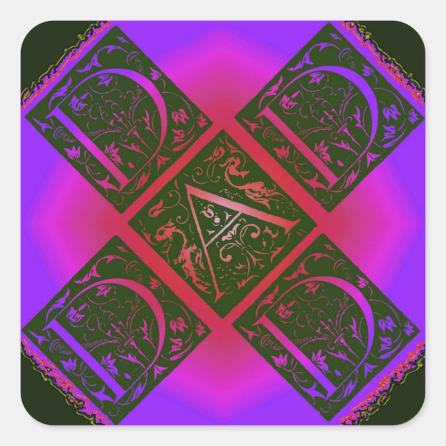 Dad Fancy Typography Pattern Black & Purple Square Sticker (Front)