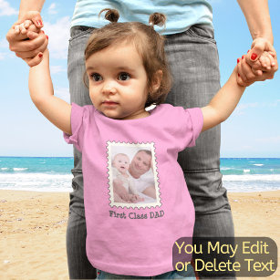 Dad Father Custom Photo Text First Class Dad Cute Baby T-Shirt