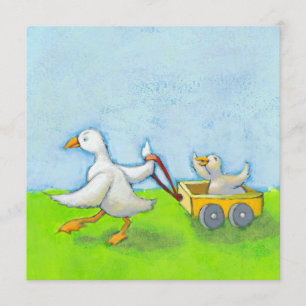 Dad - Father daddy duck baby in wagon cute fun art Invitation