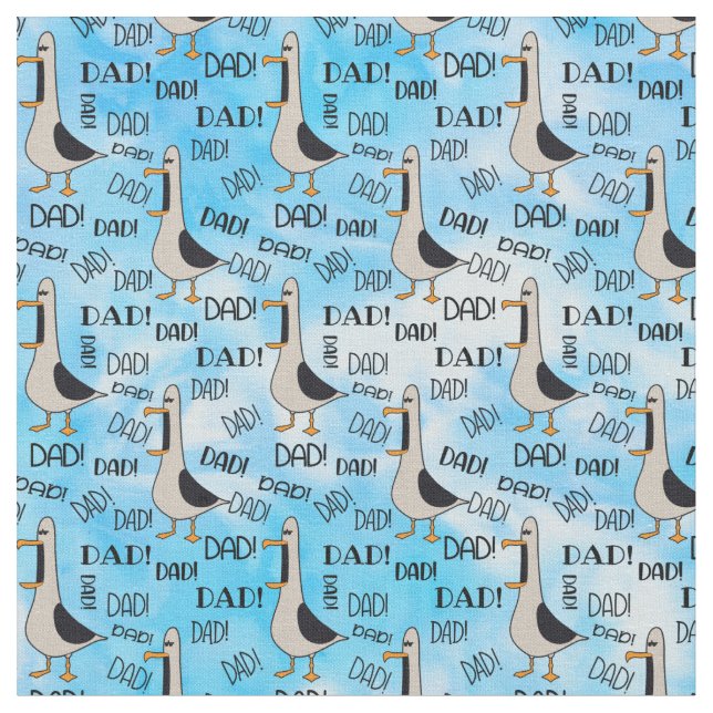 Dad Fathers Day Blue Comic Seagull Calling Dad Fabric (Close Up)