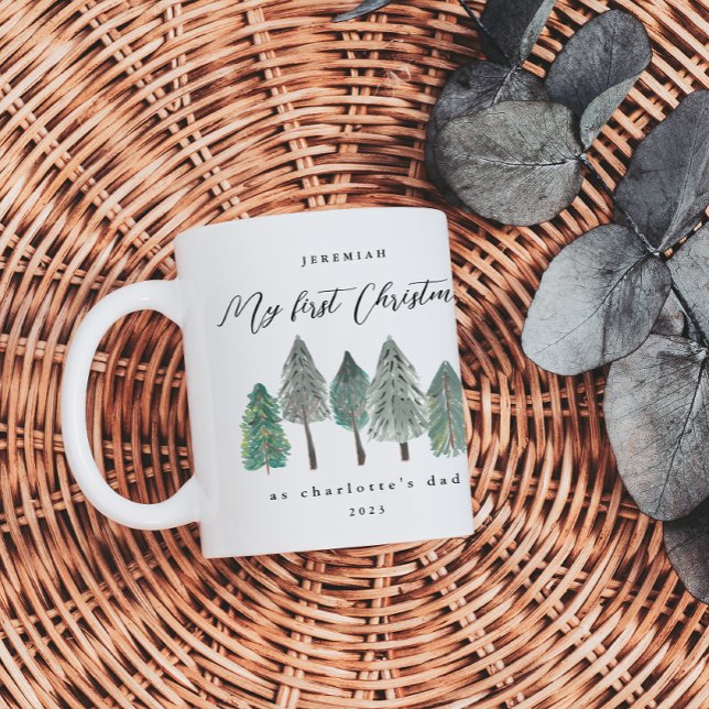 Dad First Christmas Photo Pine Trees Coffee Mug (Creator Uploaded)
