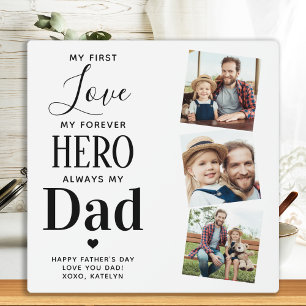 Dad First Love Forever Hero Personalised 3 Photo Plaque