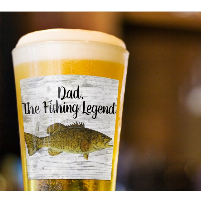 Dad Fishing Legend Smallmouth Bass Fisherman Fish Glass (Smallmouth Bass Fishing Beer Glass for Dad, The Fishing Legend. The perfect father's day gift.)