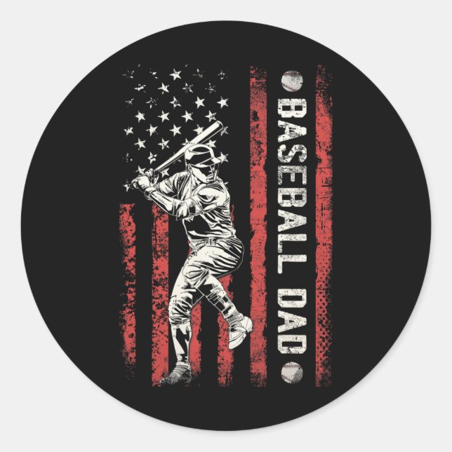 Dad Flag Gifts Dad Men Baseball Fathers Day  Classic Round Sticker (Front)