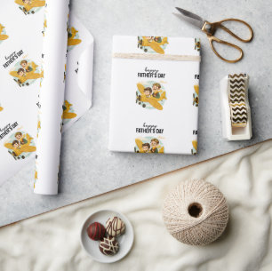 Dad Flying Aeroplane Clouds Cute Happy Father's Da Wrapping Paper