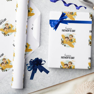 Dad Flying Aeroplane Clouds Cute Happy Father's Da Wrapping Paper