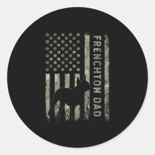 Dad French Bulldog Boston Terrier Camo Usa Flag Classic Round Sticker
