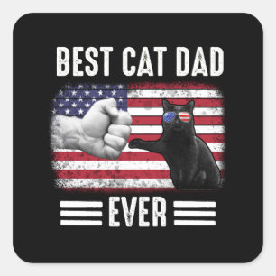 Dad Gift Best Cat Dad Ever Flag USA Square Sticker