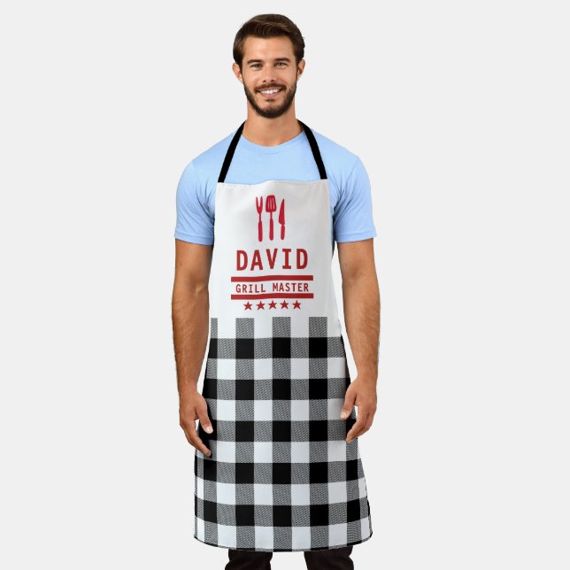 Dad Gift Grill Master BBQ Plaid Father's Day Apron (Worn)