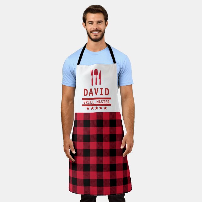 Dad Gift Grill Master BBQ Plaid Personalised Apron (Worn)