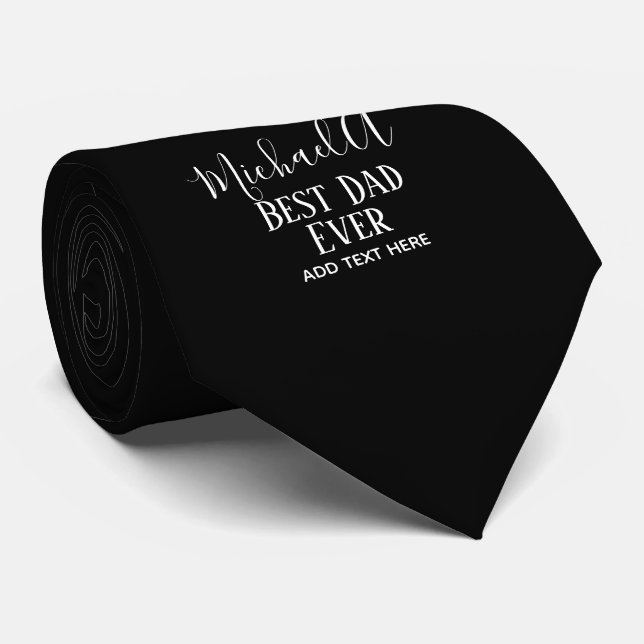 DAD Gift Personalised Classic Black White Tie (Rolled)