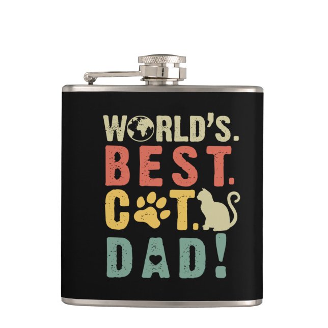 Dad Gift | World's. Best. Cat. Dad ! Hip Flask (Front)