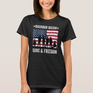 Dad Grandpa Veteran Us Flag Bourbon Bacon Guns Fre T-Shirt