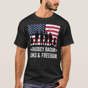 Dad Grandpa Veteran Us Flag Whiskey Bacon Guns Fre T-Shirt
