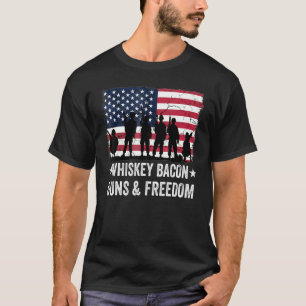 Dad Grandpa Veteran Us Flag Whiskey Bacon Guns Fre T-Shirt