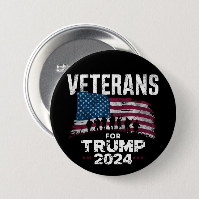 Dad Grandpa Veterans For Trump 2024 American Flag  7.5 Cm Round Badge (Front & Back)