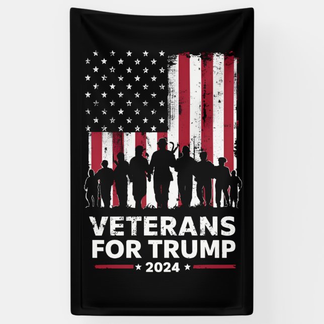 Dad Grandpa Veterans For Trump 2024 American Flag Banner (Vertical)