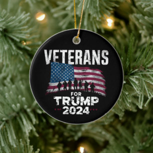 Dad Grandpa Veterans For Trump 2024 American Flag  Ceramic Ornament